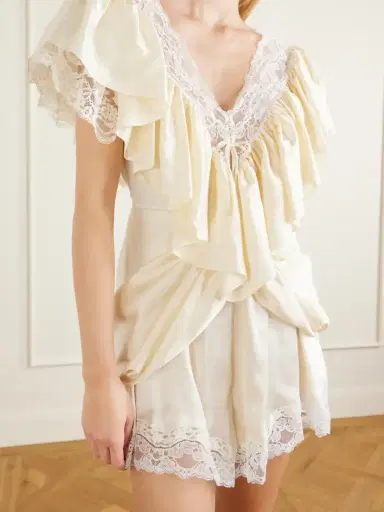 Chloé Ruffled Lace-trimmed Silk-satin Playsuit | Thumbnail 4 Chloé Ruffled Lace-trimmed Silk-satin Playsuit | Thumbnail 4