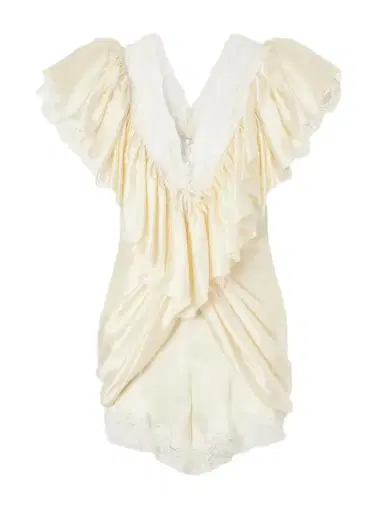 Chloé Ruffled Lace-trimmed Silk-satin Playsuit | Thumbnail 1 Chloé Ruffled Lace-trimmed Silk-satin Playsuit | Thumbnail 1