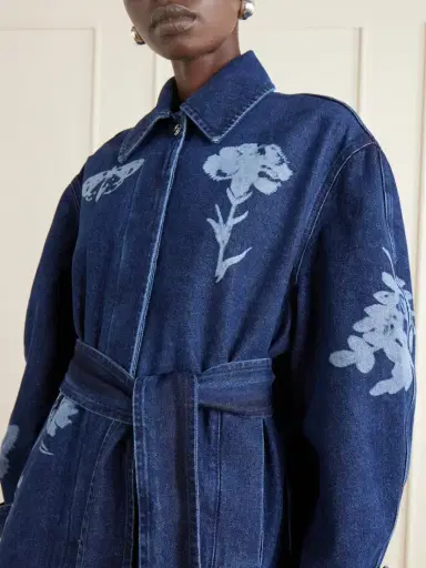 Erdem Belted Laser-printed Denim Jacket | Thumbnail 4 Erdem Belted Laser-printed Denim Jacket | Thumbnail 4