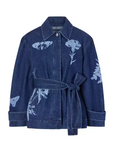Erdem Belted Laser-printed Denim Jacket | Thumbnail 1 Erdem Belted Laser-printed Denim Jacket | Thumbnail 1