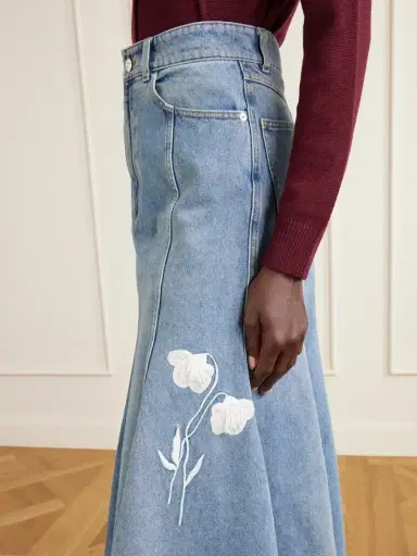 Erdem Embroidered Paneled Denim Midi Skirt | Thumbnail 5 Erdem Embroidered Paneled Denim Midi Skirt | Thumbnail 5