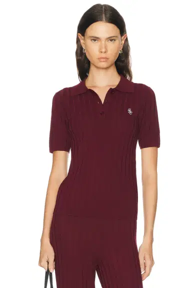 Sporty & Rich Signature Logo Ribbed Polo Top | Thumbnail 6 Sporty & Rich Signature Logo Ribbed Polo Top | Thumbnail 6