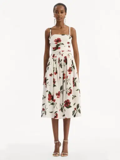 Oscar de la Renta Hibiscus Cotton Poplin Dress | Thumbnail 3 Oscar de la Renta Hibiscus Cotton Poplin Dress | Thumbnail 3
