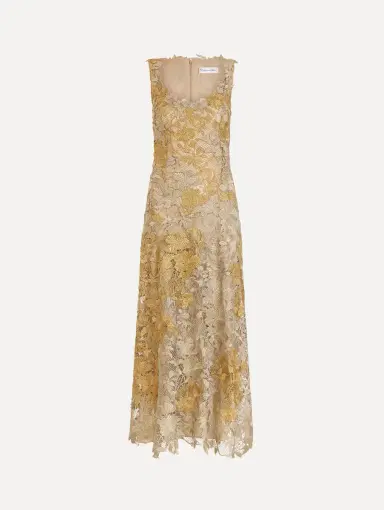 Oscar de la Renta Hibiscus Metallic Guipure Cocktail Dress | Thumbnail 2 Oscar de la Renta Hibiscus Metallic Guipure Cocktail Dress | Thumbnail 2