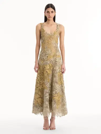 Oscar de la Renta Hibiscus Metallic Guipure Cocktail Dress | Thumbnail 3 Oscar de la Renta Hibiscus Metallic Guipure Cocktail Dress | Thumbnail 3