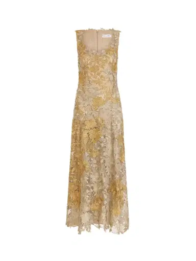 Oscar de la Renta Hibiscus Metallic Guipure Cocktail Dress | Thumbnail 1 Oscar de la Renta Hibiscus Metallic Guipure Cocktail Dress | Thumbnail 1