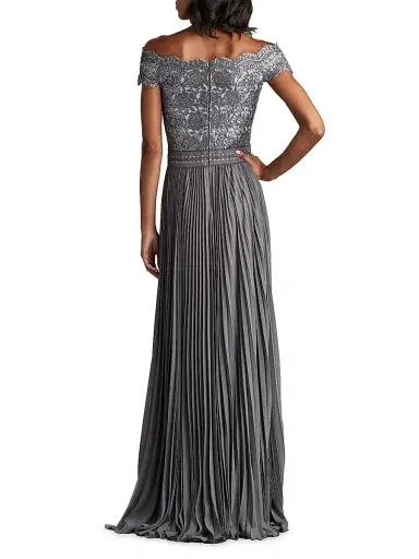 Tadashi Shoji Women's Sequin Corded Lace Pleated Chiffon Gown - Mist | Thumbnail 5 Tadashi Shoji Women's Sequin Corded Lace Pleated Chiffon Gown - Mist | Thumbnail 5