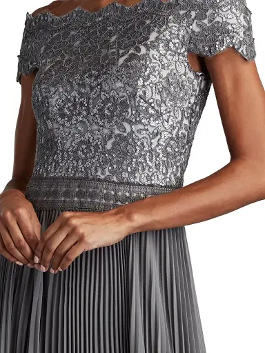 Tadashi Shoji Women's Sequin Corded Lace Pleated Chiffon Gown - Mist | Thumbnail 6 Tadashi Shoji Women's Sequin Corded Lace Pleated Chiffon Gown - Mist | Thumbnail 6