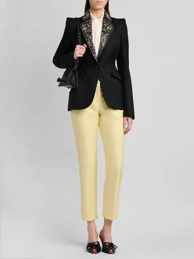 McQueen Women's Floral-Embellished Wool One-Button Blazer - Black | Thumbnail 2 McQueen Women's Floral-Embellished Wool One-Button Blazer - Black | Thumbnail 2