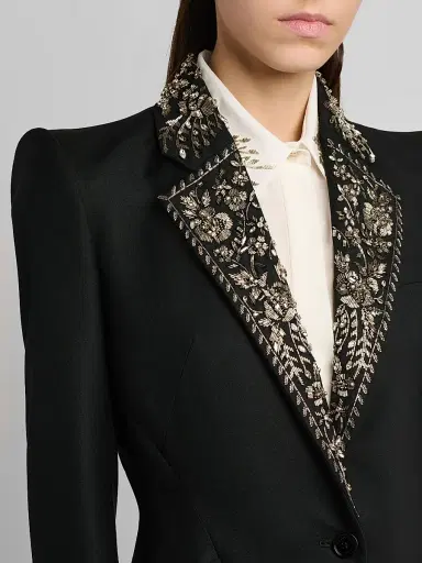 McQueen Women's Floral-Embellished Wool One-Button Blazer - Black | Thumbnail 6 McQueen Women's Floral-Embellished Wool One-Button Blazer - Black | Thumbnail 6