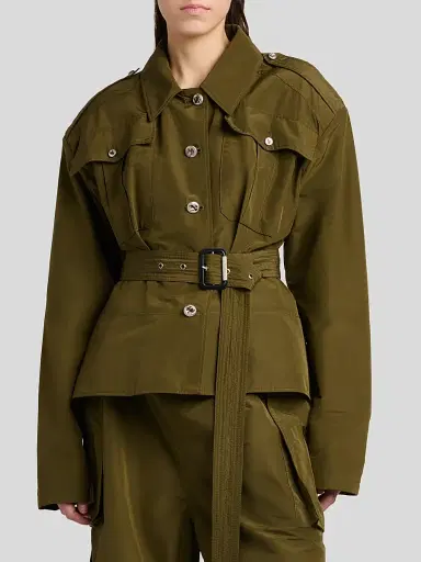 Alexander McQueen Women's Belted Crop Trench Jacket - Grass Green - Size 10 | Thumbnail 3 Alexander McQueen Women's Belted Crop Trench Jacket - Grass Green - Size 10 | Thumbnail 3