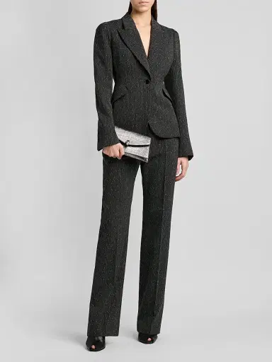 Alexander McQueen Women's Speckled Wool Slim-Fit Straight-Leg Trousers - Grey - Size 10 | Thumbnail 2 Alexander McQueen Women's Speckled Wool Slim-Fit Straight-Leg Trousers - Grey - Size 10 | Thumbnail 2