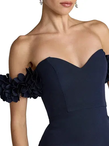 Mac Duggal Women's Petite 3D Floral Crepe Off-the-Shoulder Mermaid Gown - Midnight - Size 12 | Thumbnail 3 Mac Duggal Women's Petite 3D Floral Crepe Off-the-Shoulder Mermaid Gown - Midnight - Size 12 | Thumbnail 3
