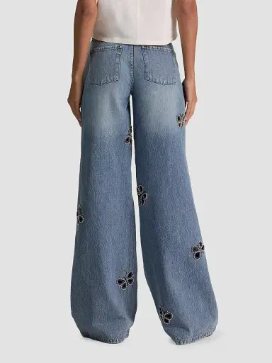 Alice + Olivia Women's Amazing Embellished Butterfly Cut-Out Wide-Leg Jeans - Fiona Vintage Blue - Size 32 | Thumbnail 3 Alice + Olivia Women's Amazing Embellished Butterfly Cut-Out Wide-Leg Jeans - Fiona Vintage Blue - Size 32 | Thumbnail 3