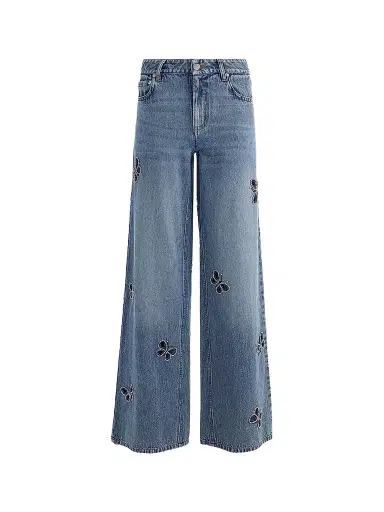 Alice + Olivia Women's Amazing Embellished Butterfly Cut-Out Wide-Leg Jeans - Fiona Vintage Blue - Size 32 | Thumbnail 1 Alice + Olivia Women's Amazing Embellished Butterfly Cut-Out Wide-Leg Jeans - Fiona Vintage Blue - Size 32 | Thumbnail 1