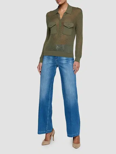 L'Agence Women's Carine Pointelle Spread Collar Sweater - Smokey Olive - Size XL | Thumbnail 2 L'Agence Women's Carine Pointelle Spread Collar Sweater - Smokey Olive - Size XL | Thumbnail 2