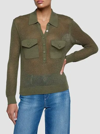 L'Agence Women's Carine Pointelle Spread Collar Sweater - Smokey Olive - Size XL | Thumbnail 4 L'Agence Women's Carine Pointelle Spread Collar Sweater - Smokey Olive - Size XL | Thumbnail 4