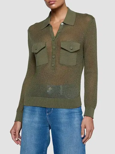 L'Agence Women's Carine Pointelle Spread Collar Sweater - Smokey Olive - Size XL | Thumbnail 5 L'Agence Women's Carine Pointelle Spread Collar Sweater - Smokey Olive - Size XL | Thumbnail 5