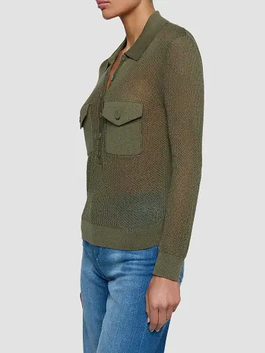 L'Agence Women's Carine Pointelle Spread Collar Sweater - Smokey Olive - Size XL | Thumbnail 6 L'Agence Women's Carine Pointelle Spread Collar Sweater - Smokey Olive - Size XL | Thumbnail 6
