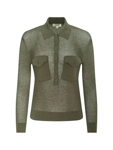 L'Agence Women's Carine Pointelle Spread Collar Sweater - Smokey Olive - Size XL | Thumbnail 1 L'Agence Women's Carine Pointelle Spread Collar Sweater - Smokey Olive - Size XL | Thumbnail 1