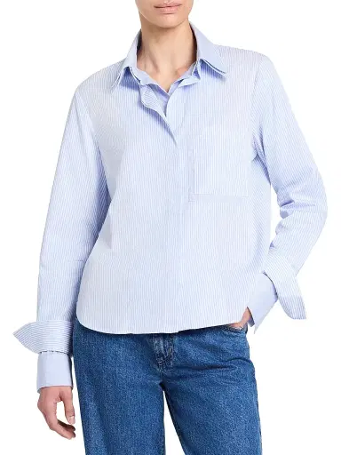 TWP Women's Double-Layer Boyfriend Shirt - Blue White | Thumbnail 2 TWP Women's Double-Layer Boyfriend Shirt - Blue White | Thumbnail 2