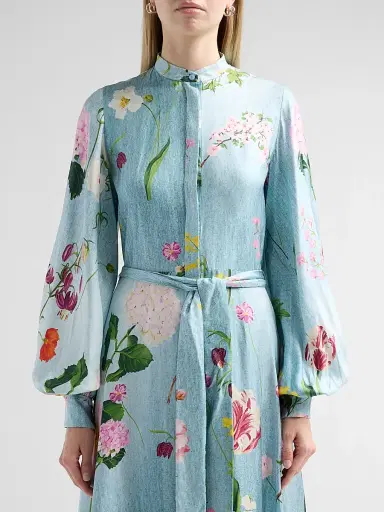 Oscar de la Renta Women's Mixed Botanical Silk Twill Caftan Dress - Blue Multi | Thumbnail 5 Oscar de la Renta Women's Mixed Botanical Silk Twill Caftan Dress - Blue Multi | Thumbnail 5