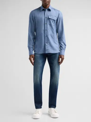 Kiton Men's Buba Virgin Wool & Cashmere Snap-Front Shirt - Blue | Thumbnail 2 Kiton Men's Buba Virgin Wool & Cashmere Snap-Front Shirt - Blue | Thumbnail 2
