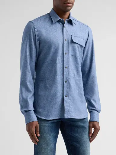 Kiton Men's Buba Virgin Wool & Cashmere Snap-Front Shirt - Blue | Thumbnail 4 Kiton Men's Buba Virgin Wool & Cashmere Snap-Front Shirt - Blue | Thumbnail 4