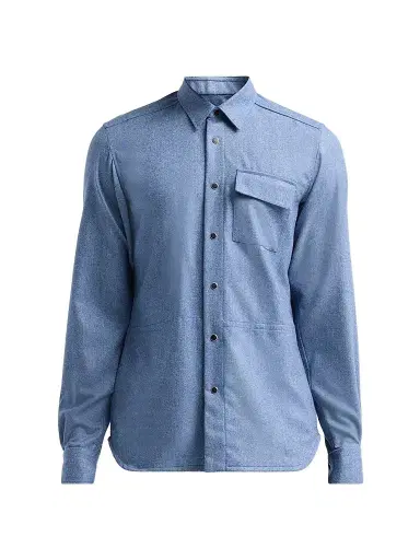 Kiton Men's Buba Virgin Wool & Cashmere Snap-Front Shirt - Blue | Thumbnail 1 Kiton Men's Buba Virgin Wool & Cashmere Snap-Front Shirt - Blue | Thumbnail 1
