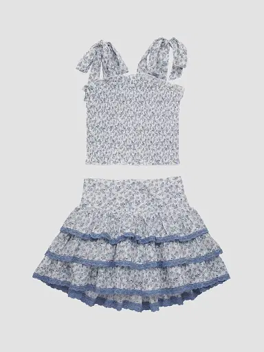 KatieJ NYC Girl's Floral Cotton Top & Skirt Set - Baby Blue White | Thumbnail 2 KatieJ NYC Girl's Floral Cotton Top & Skirt Set - Baby Blue White | Thumbnail 2