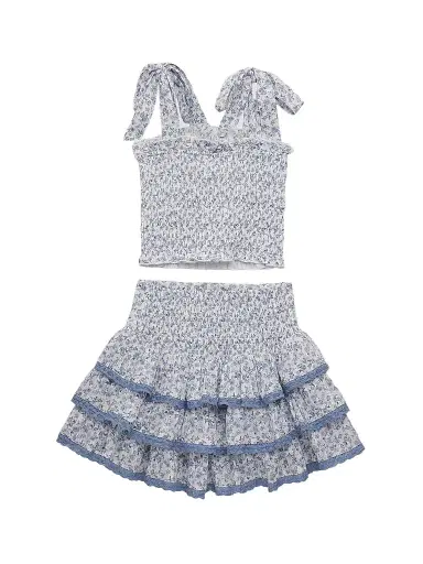 KatieJ NYC Girl's Floral Cotton Top & Skirt Set - Baby Blue White | Thumbnail 1 KatieJ NYC Girl's Floral Cotton Top & Skirt Set - Baby Blue White | Thumbnail 1