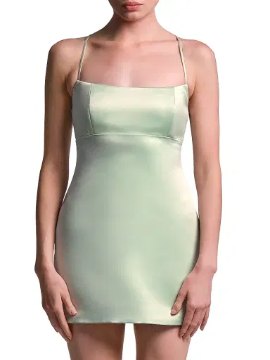 BCBGMAXAZRIA Women's Serene Lace-Up Back Satin Mini Dress - Pistachio | Thumbnail 2 BCBGMAXAZRIA Women's Serene Lace-Up Back Satin Mini Dress - Pistachio | Thumbnail 2