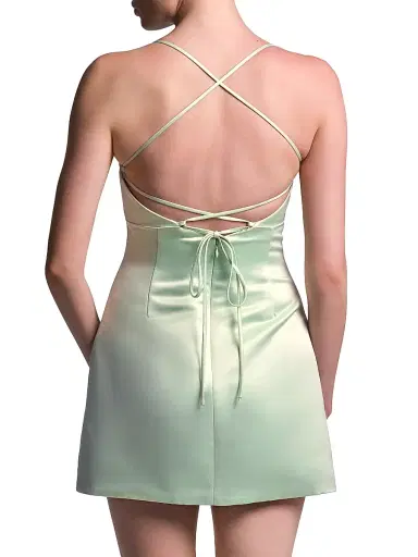 BCBGMAXAZRIA Women's Serene Lace-Up Back Satin Mini Dress - Pistachio | Thumbnail 4 BCBGMAXAZRIA Women's Serene Lace-Up Back Satin Mini Dress - Pistachio | Thumbnail 4