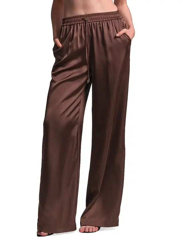 Women's Amara Satin Drawstring Pants - Chocolate Women's Amara Satin Drawstring Pants - Chocolate