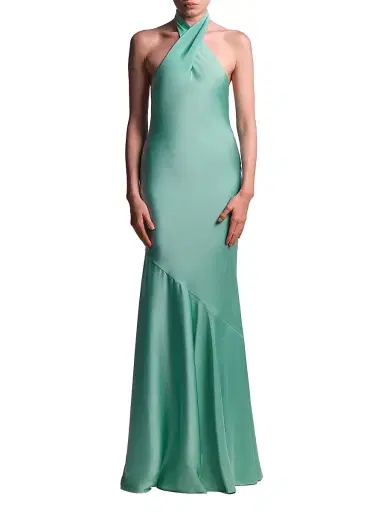 BCBGMAXAZRIA Women's Evelyn Satin Halter Gown - Eucalyptus | Thumbnail 2 BCBGMAXAZRIA Women's Evelyn Satin Halter Gown - Eucalyptus | Thumbnail 2
