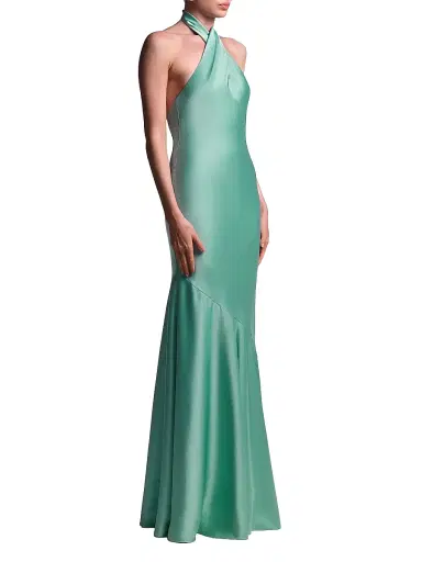 BCBGMAXAZRIA Women's Evelyn Satin Halter Gown - Eucalyptus | Thumbnail 3 BCBGMAXAZRIA Women's Evelyn Satin Halter Gown - Eucalyptus | Thumbnail 3