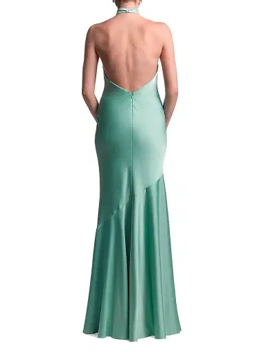 BCBGMAXAZRIA Women's Evelyn Satin Halter Gown - Eucalyptus | Thumbnail 4 BCBGMAXAZRIA Women's Evelyn Satin Halter Gown - Eucalyptus | Thumbnail 4