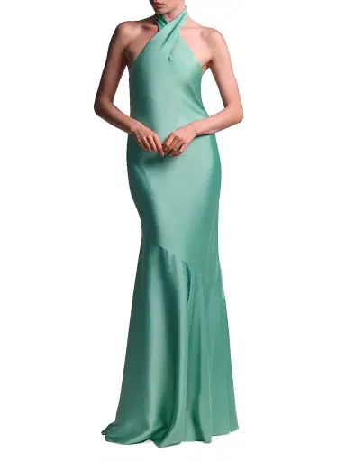 BCBGMAXAZRIA Women's Evelyn Satin Halter Gown - Eucalyptus | Thumbnail 5 BCBGMAXAZRIA Women's Evelyn Satin Halter Gown - Eucalyptus | Thumbnail 5