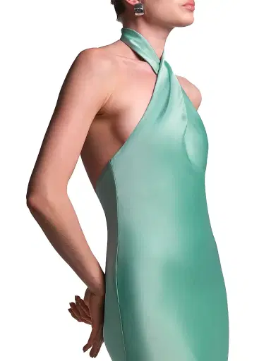 BCBGMAXAZRIA Women's Evelyn Satin Halter Gown - Eucalyptus | Thumbnail 6 BCBGMAXAZRIA Women's Evelyn Satin Halter Gown - Eucalyptus | Thumbnail 6