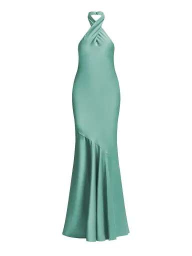 BCBGMAXAZRIA Women's Evelyn Satin Halter Gown - Eucalyptus | Thumbnail 1 BCBGMAXAZRIA Women's Evelyn Satin Halter Gown - Eucalyptus | Thumbnail 1