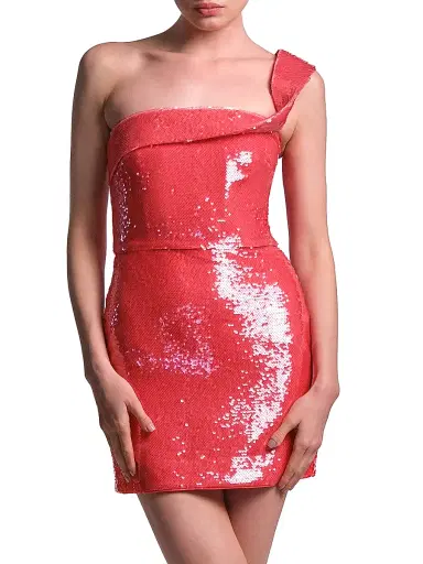 BCBGMAXAZRIA Women's Maci Sequined One-Shoulder Mini Dress - Candy Pink | Thumbnail 5 BCBGMAXAZRIA Women's Maci Sequined One-Shoulder Mini Dress - Candy Pink | Thumbnail 5