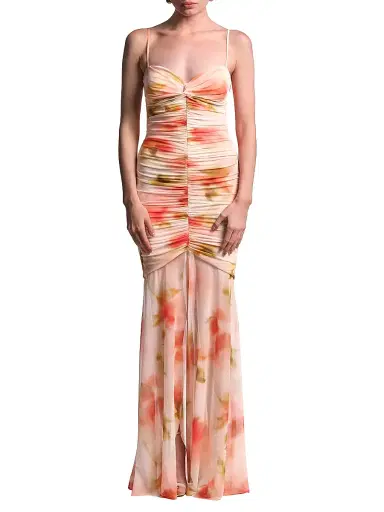 BCBGMAXAZRIA Women's Soraya Watercolor Ruched Gown - Floral Echo Print | Thumbnail 2 BCBGMAXAZRIA Women's Soraya Watercolor Ruched Gown - Floral Echo Print | Thumbnail 2