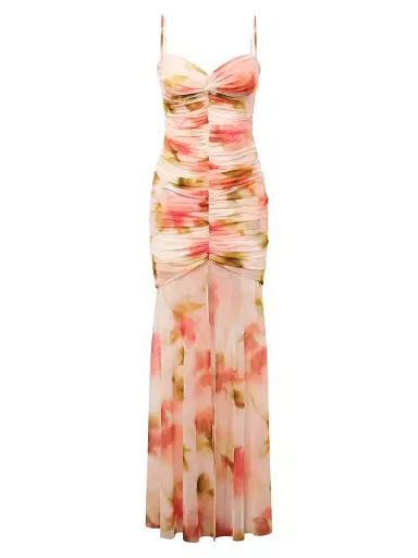 BCBGMAXAZRIA Women's Soraya Watercolor Ruched Gown - Floral Echo Print | Thumbnail 1 BCBGMAXAZRIA Women's Soraya Watercolor Ruched Gown - Floral Echo Print | Thumbnail 1