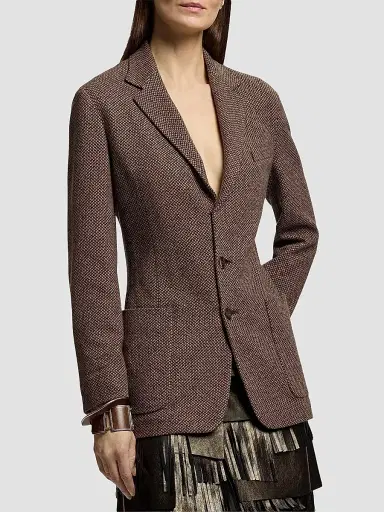 Ralph Lauren Collection Women's Hailey Broken Twill Jersey Blazer - Porcini Honey Multi - Size 8 | Thumbnail 2 Ralph Lauren Collection Women's Hailey Broken Twill Jersey Blazer - Porcini Honey Multi - Size 8 | Thumbnail 2
