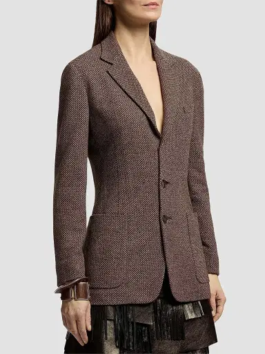 Ralph Lauren Collection Women's Hailey Broken Twill Jersey Blazer - Porcini Honey Multi - Size 8 | Thumbnail 3 Ralph Lauren Collection Women's Hailey Broken Twill Jersey Blazer - Porcini Honey Multi - Size 8 | Thumbnail 3