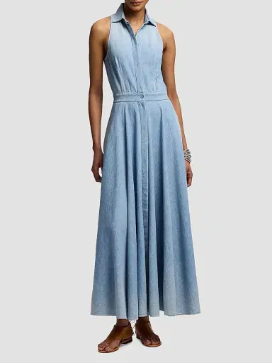 Ralph Lauren Collection Women's Peyten Denim Sleeveless Day Dress | Thumbnail 3 Ralph Lauren Collection Women's Peyten Denim Sleeveless Day Dress | Thumbnail 3