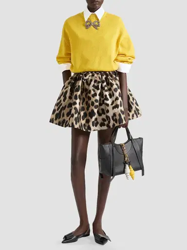 Givenchy Women's Mini Pleated Skirt in Leopard Jacquard - Beige Multi | Thumbnail 2 Givenchy Women's Mini Pleated Skirt in Leopard Jacquard - Beige Multi | Thumbnail 2