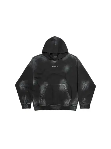 Balenciaga Men's Medium Fit Hoodie - Faded Black White | Thumbnail 1 Balenciaga Men's Medium Fit Hoodie - Faded Black White | Thumbnail 1