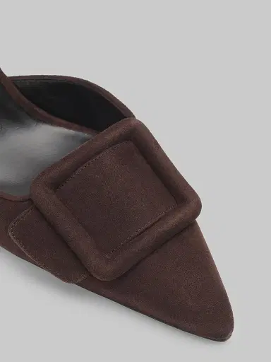 Manolo Blahnik Women's Maysli 70MM Buckle-Detail Suede Slingback Pumps - Dark Brown - Size 11.5 | Thumbnail 3 Manolo Blahnik Women's Maysli 70MM Buckle-Detail Suede Slingback Pumps - Dark Brown - Size 11.5 | Thumbnail 3