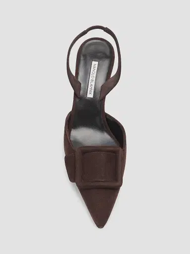 Manolo Blahnik Women's Maysli 70MM Buckle-Detail Suede Slingback Pumps - Dark Brown - Size 11.5 | Thumbnail 4 Manolo Blahnik Women's Maysli 70MM Buckle-Detail Suede Slingback Pumps - Dark Brown - Size 11.5 | Thumbnail 4